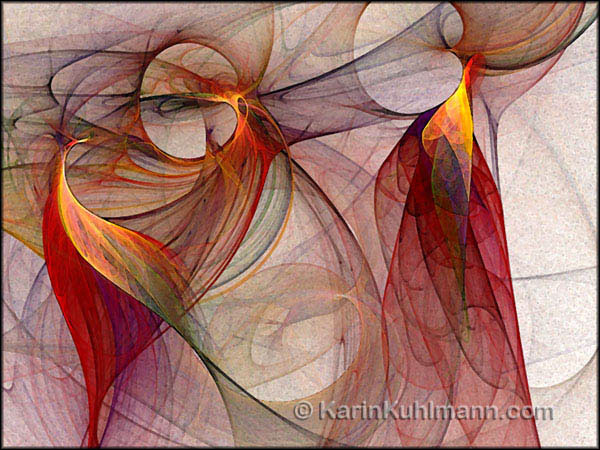 Abstrakte Illustration "Befluegelt", abstrakte Bildkomposition im Stil des Expressionismus. Digitale Kunst, gestaltet mit dem Computer von Karin Kuhlmann.