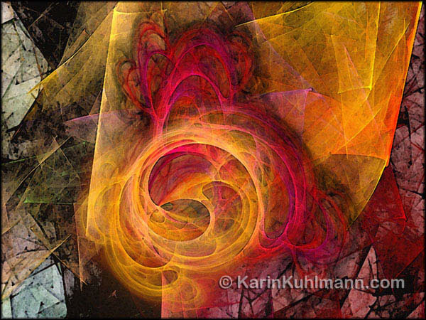 Abstrakte Illustration "Symbiose", abstrakte Bildkomposition im Stil des Expressionismus. Digitale Kunst, gestaltet mit dem Computer von Karin Kuhlmann.