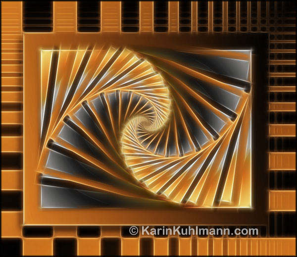 Abstrakte Bildkomposition "Goldene Welle", geometrisch abstrakte digitale Kunst, gestaltet mit dem Computer von Karin Kuhlmann.