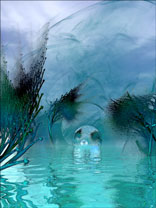 surrealistisches Bild "Blaue Wasser Landschaft", Digitale Kunst von Karin Kuhlmann.