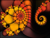 Fractal Design "Meeting" Abstract Fractal Art. Abstract Fractal Design with recurring red yellow spirals, Mathematical Art. Digital Art and Computerart by Karin Kuhlmann.