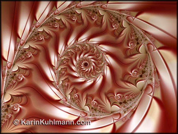 Rosa Fraktal Design "Marzipan Spirale", geometrisch abstraktes Fraktalbild mit zentrierter Spirale. Digitale Kunst, gestaltet mit dem Computer von Karin Kuhlmann.