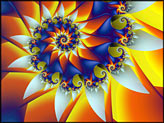 Fraktalbild "Windmuehle", geometrisch abstraktes Fraktal mit Spiralen. Digitale Kunst.