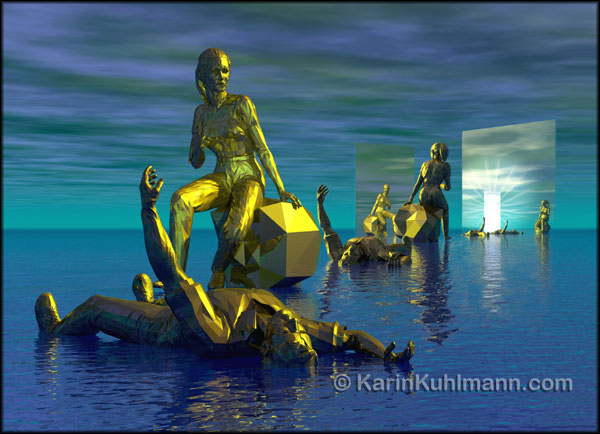 3D-Bild "Survive", surrealistische, digitale 3D-Kunst von Karin Kuhlmann
